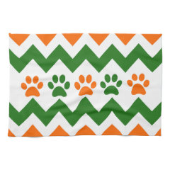 Chevron Puppy Paw Prints Orange Lime Dog Lover Towels