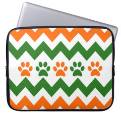 Chevron Puppy Paw Prints Orange Lime Dog Lover Laptop Sleeves