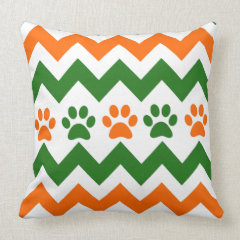 Chevron Puppy Paw Prints Orange Lime Dog Lover Throw Pillows