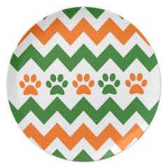 Chevron Puppy Paw Prints Orange Lime Dog Lover Plate