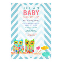Chevron Rainbow Owls in Tree Baby Shower Invite
