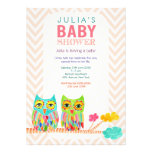 Chevron Rainbow Owls in Tree Baby Shower Invite invitations