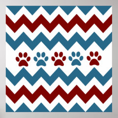 Chevron Red Blue Puppy Paw Prints Dog Lover Gifts
