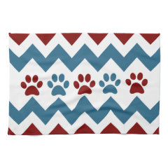 Chevron Red Blue Puppy Paw Prints Dog Lover Gifts Towel