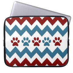 Chevron Red Blue Puppy Paw Prints Dog Lover Gifts Computer Sleeve