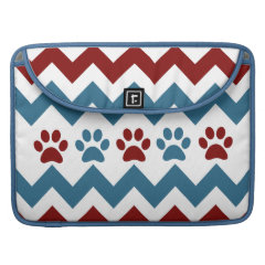 Chevron Red Blue Puppy Paw Prints Dog Lover Gifts MacBook Pro Sleeves