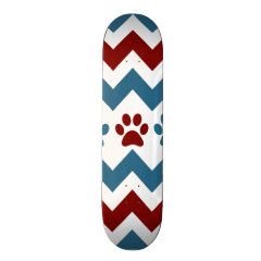 Chevron Red Blue Puppy Paw Prints Dog Lover Gifts Skateboard