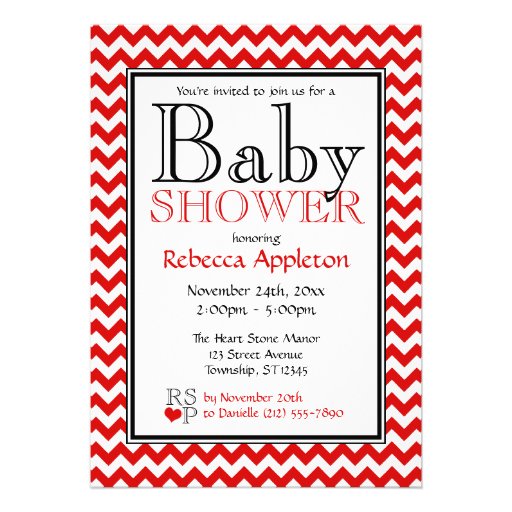 Chevron Red & White Baby Shower Invitations