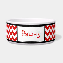 Chevron Red & White Personalized Dog Bowl pet bowls