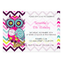 Chevron Retro Groovy Owl Birthday Party Custom Invitation