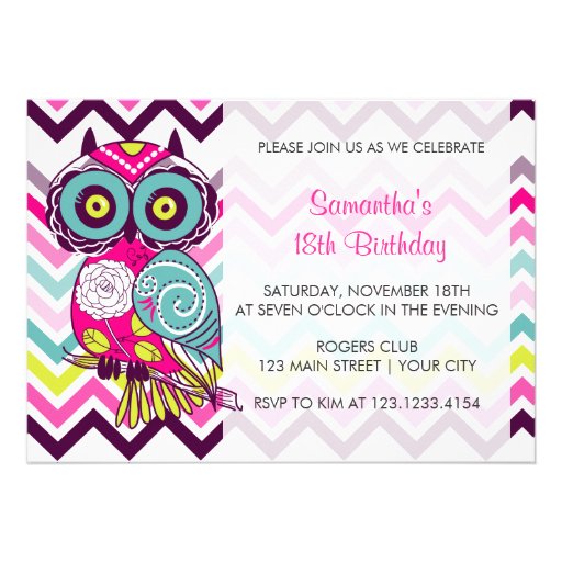 Chevron Retro Groovy Owl Birthday Party Custom Invitation