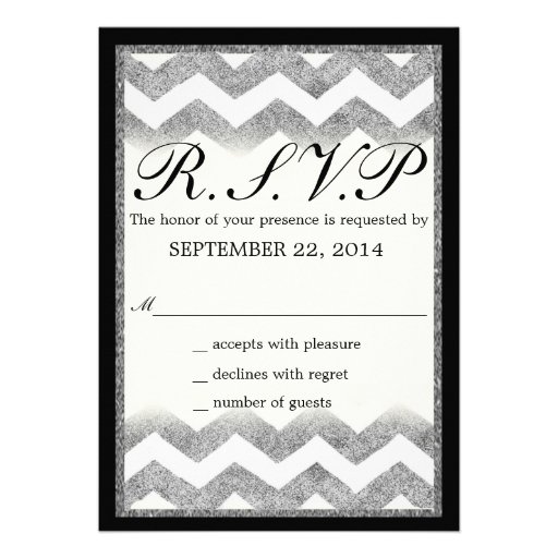 Chevron Silver Glitter Wedding RSVP Invite