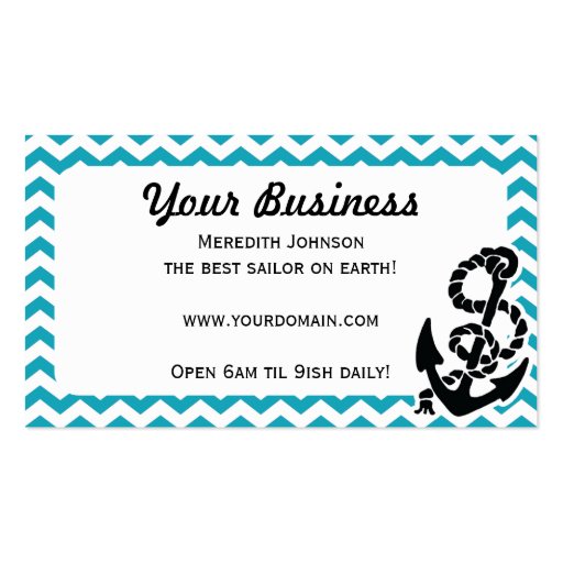 Chevron Stripe Blue Anchor Nautical Business Card (back side)