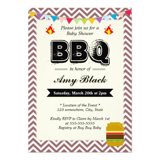 Chevron Stripes Baby Shower BBQ Party Invitations (front side)