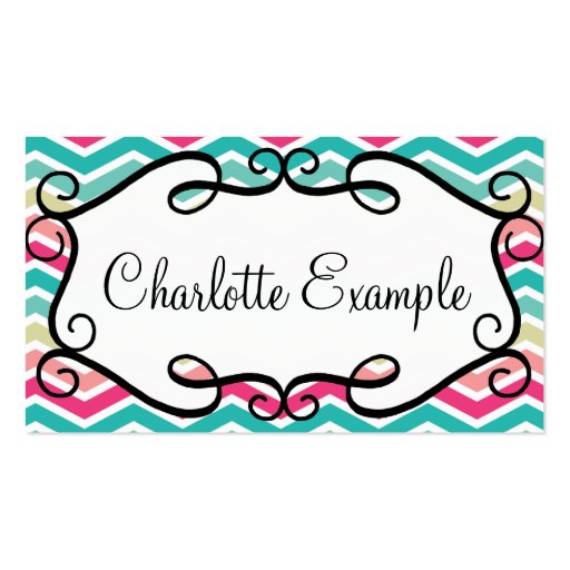 Chevron Turquoise Pink Custom Business Card Templates (front side)