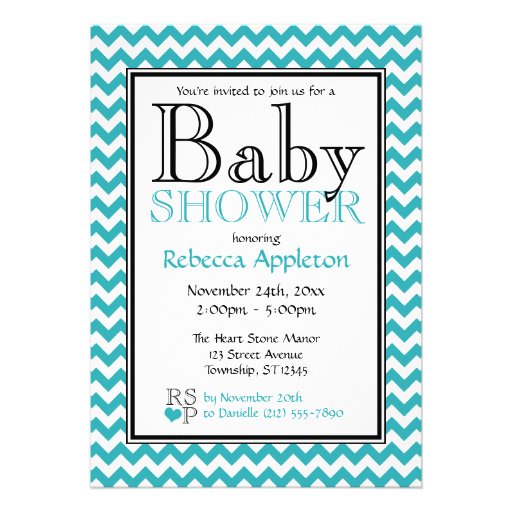 Chevron Turquoise & White Baby Shower Invitations from Zazzle.com