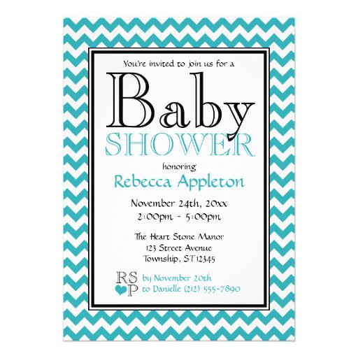 Chevron Turquoise & White Baby Shower Invitations