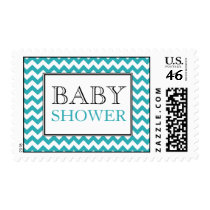 Chevron Turquoise White Baby Shower Postage Stamps