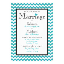 Chevron Turquoise & White Wedding Invitations