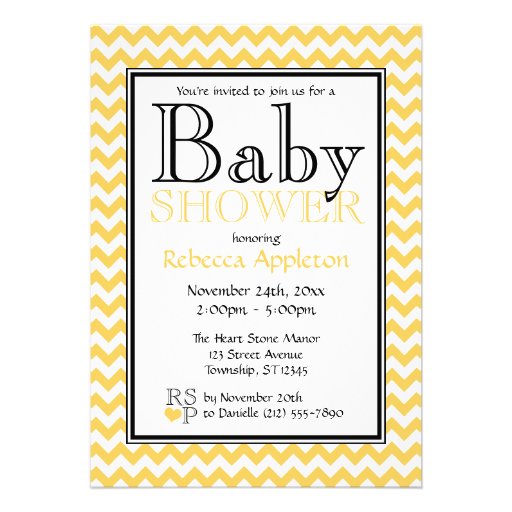 Chevron Yellow & White Baby Shower Invitations