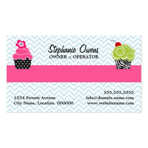 Chevron Zigzag Cupcake Bakery Business Card Templates (back side)