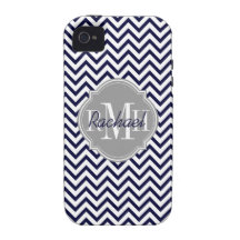 Chevron Zigzag Navy Blue Pattern Monogram Case For The iPhone 4