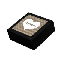 Chevron zigzag pattern heart custom name gray gift boxes