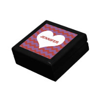 Chevron zigzag pattern heart custom name red gift boxes