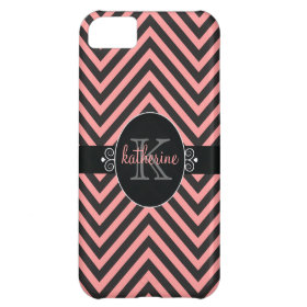 Chevron Zigzag Pattern with Monogram Pink | Black iPhone 5C Case