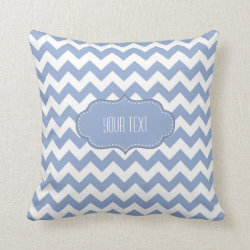 Chevrons and Stitched Label Blue Pillow