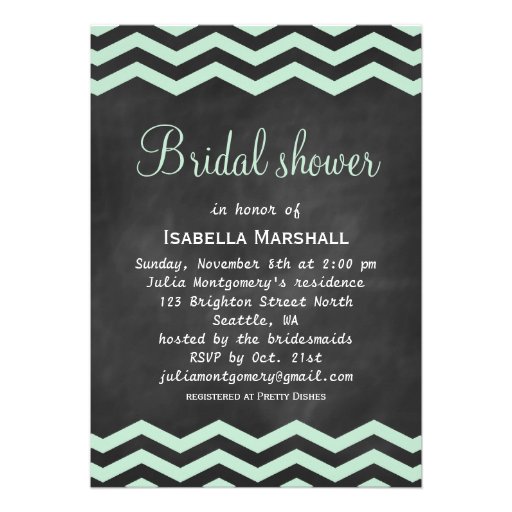 Chevrons on Chalkboard Bridal Shower Invite - mint