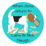 Chewing Beagle Bookplate Round Stickers