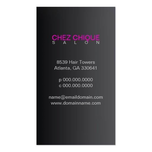 Chez Chique Salon Business Card (back side)