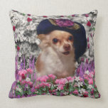 Chi Chi in Flowers  - Chihuahua Puppy in Cute Hat Throw Pillow