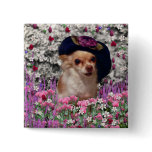 Chi Chi in Flowers  - Chihuahua Puppy in Cute Hat Button