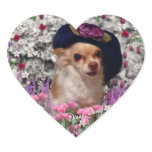 Chi Chi in Flowers  - Chihuahua Puppy in Cute Hat Heart Sticker