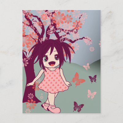 Chibi Anime Manga Cute Japanese Girl Postcard by miramasque