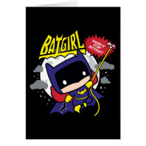 chibi batgirl, batarang, batman, grappling hook, justice league, super hero, dc comics, moon, stars, ready for action, Card with custom graphic design