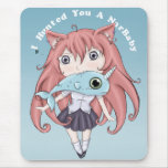 Chibi Cat Girl With Baby Narwal Mouse Pads