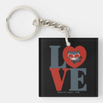 chibi catwoman, heart, love, love stacked logo, love split word, super villain, justice league, batman, dc comics, [[missing key: type_aif_keychai]] with custom graphic design
