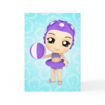 Chibi Cutie Pie Summer Happy Birthday Card