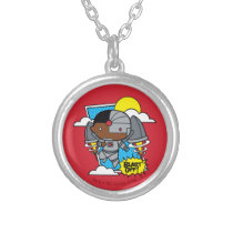 chibi cyborg, jet pack, flying, clouds, justice league, super hero, dc comics, Necklace with custom graphic design