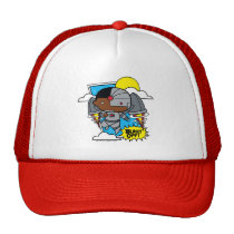 chibi cyborg, jet pack, flying, clouds, justice league, super hero, dc comics, Trucker Hat with custom graphic design
