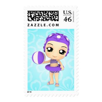 Chibi Girl Pool Party Custom Postage stamp