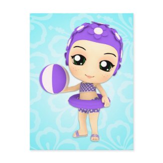 Chibi Girl Pool Party Postcard postcard