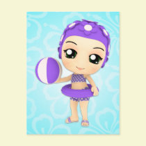 Chibi Girl Pool Party Postcard by megakawaii Chibi Girl Pool Party Postcard