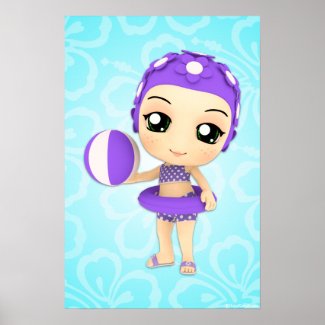 Chibi Girl Summer Time Pool Party Poster print