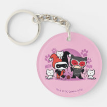 chibi harley quinn, chibi catwoman, cats, kittens, yarn, playing, meow, super villains, batman, justice league, dc comics, [[missing key: type_aif_keychai]] with custom graphic design