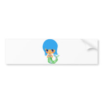 chibi magical mermaid blue hair bumper stickers
