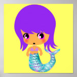 chibi magical mermaid purple hair print